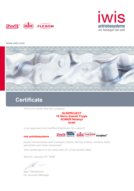 GLINPROJECT Certified iwis Distributor Certificate